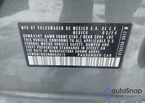 2024 Volkswagen Jetta 1.5T Sport z USA, uszkodzony, nr VIN 3VWBM7BU3RM052512